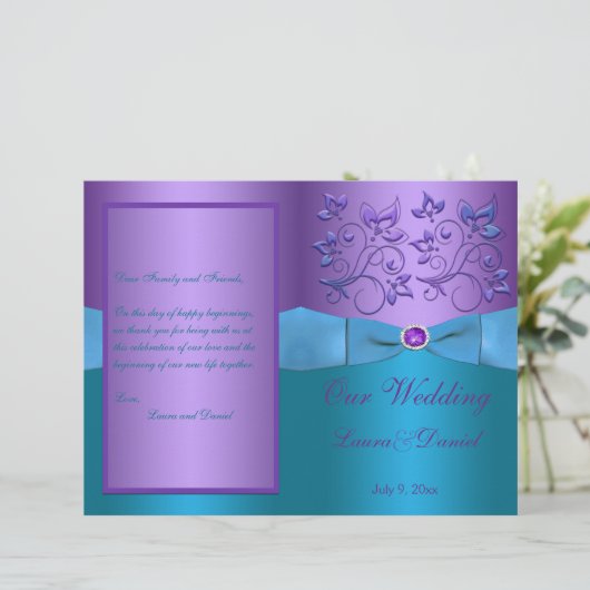 Programme de mariage floral violet et turquoise (Debout devant)