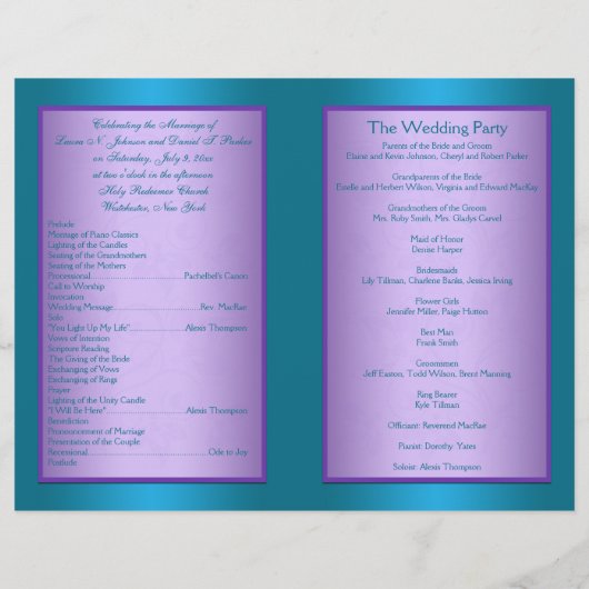 Programme de mariage floral violet et turquoise (Dos)