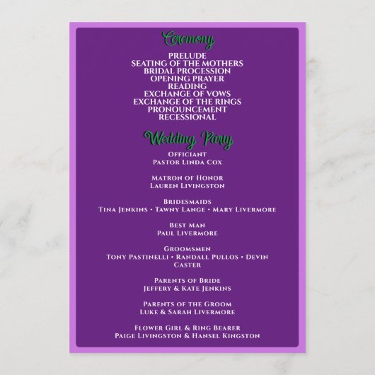Programme de mariage floral violet "Love Grows" (Dos)