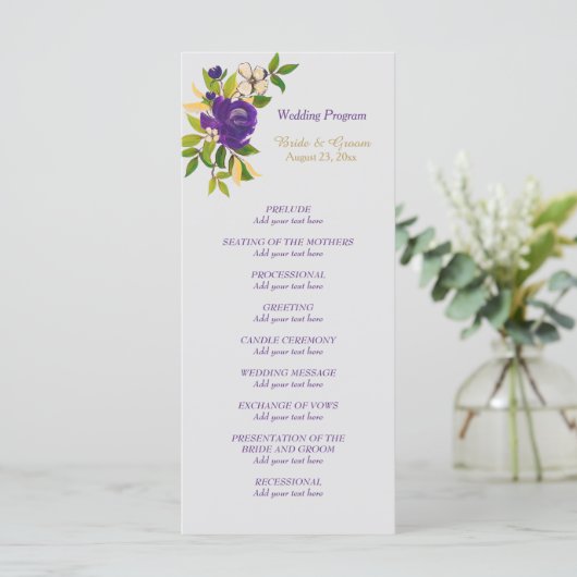 Programme de mariage floral violet violet (Debout devant)