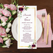 Programme de mariage floraux bordeaux or blanc boh