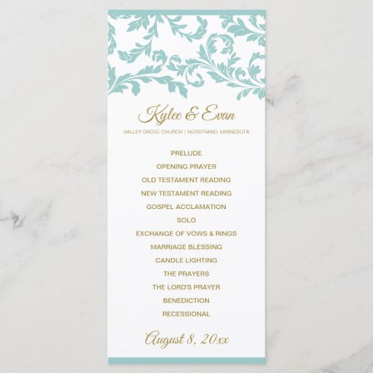 Programme de Mariage Florissant - Turquoise et Or  (Devant)