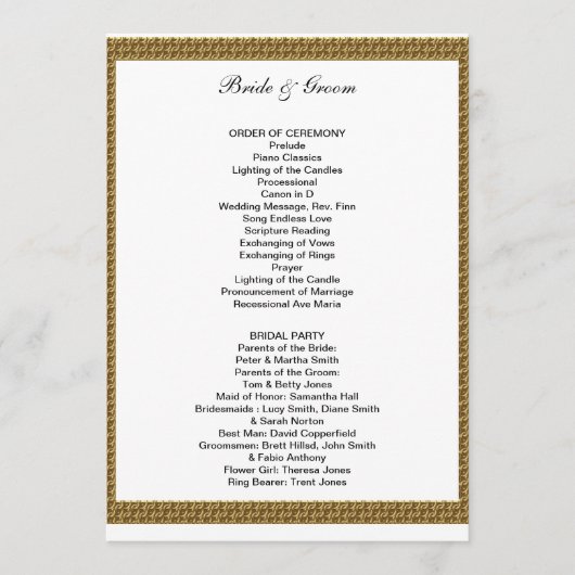 Programme de Mariage Formel Blanc et Or (Devant)