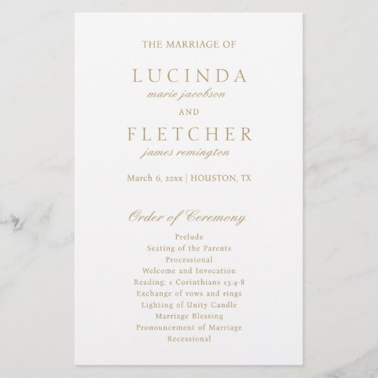 Programme de mariage formel élégant classique or (Devant)