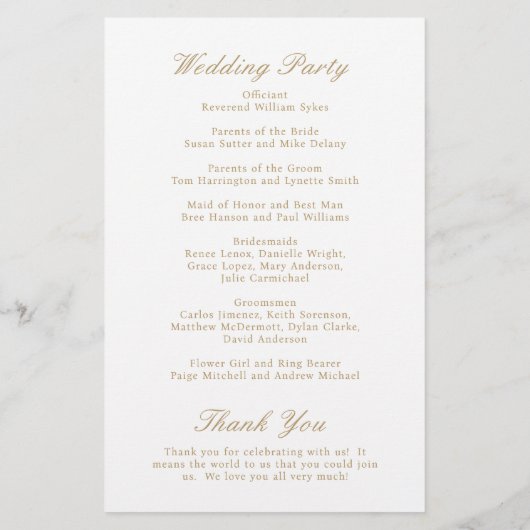 Programme de mariage formel élégant classique or (Dos)