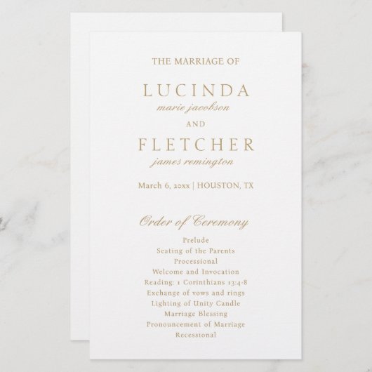 Programme de mariage formel élégant classique or (Devant / Derrière)