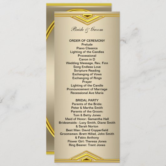 Programme de mariage formel long (Devant / Derrière)