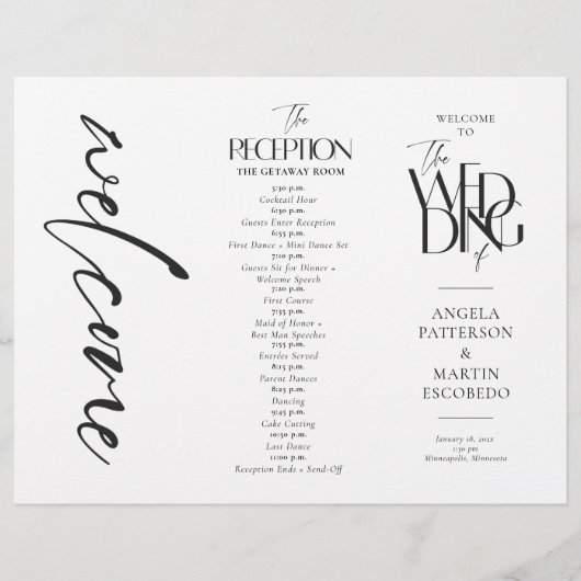 Programme de mariage formel Noir Blanc (Devant)