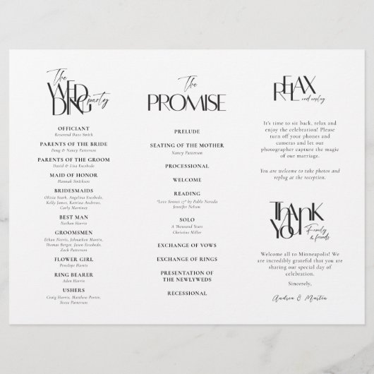 Programme de mariage formel Noir Blanc (Dos)