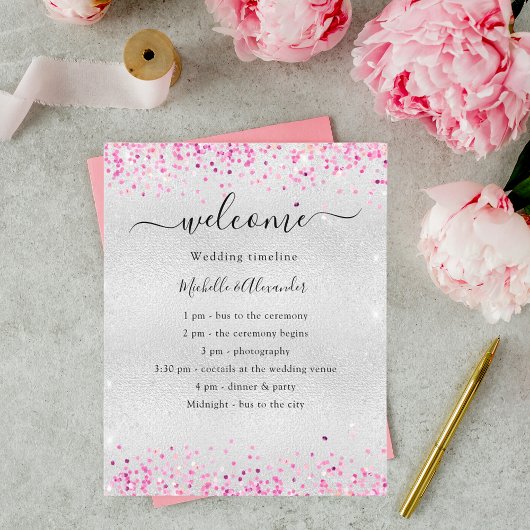 Programme de mariage fuchsia rose confetti