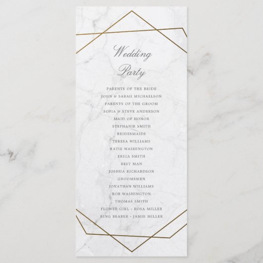 Programme de mariage géométrique Art Déco en marbr (Dos)