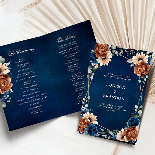 Programme de mariage géométrique bleu bleu de la M