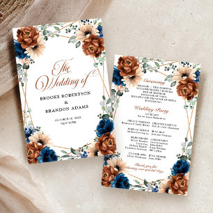 Programme de mariage géométrique bleu marine terra