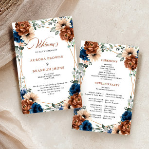 Programme de mariage géométrique bleu marine terra