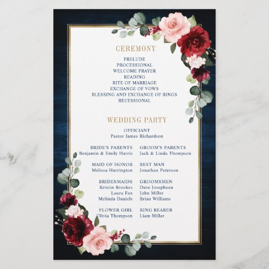 Programme de mariage géométrique Blush de la marin (Dos)