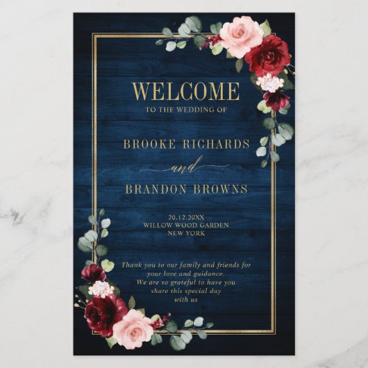 Programme de mariage géométrique Blush de la marin (Devant)
