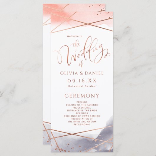 Programme de mariage géométrique de l'aquarelle ro (Devant / Derrière)