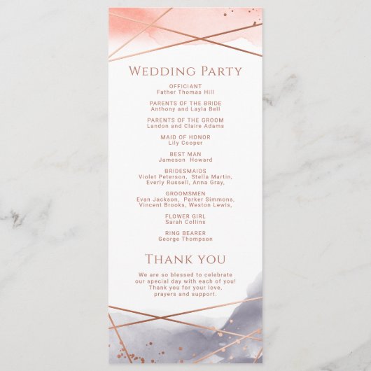 Programme de mariage géométrique de l'aquarelle ro (Dos)