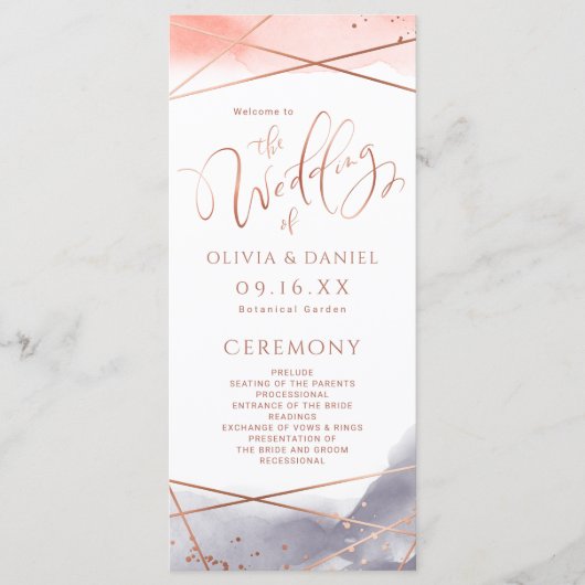 Programme de mariage géométrique de l'aquarelle ro (Devant)