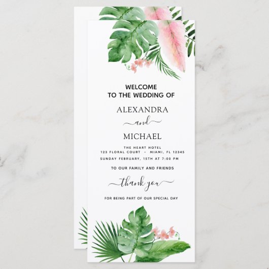 Programme de mariage géométrique de palmier tropic (Devant / Derrière)