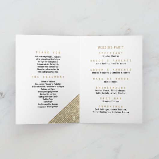 Programme de mariage géométrique pailleté or blanc (Intérieur)