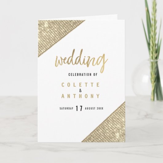 Programme de mariage géométrique pailleté or blanc (Devant)