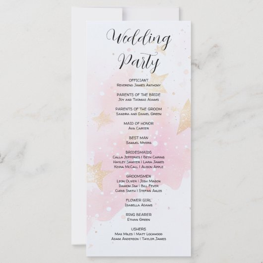 Programme de mariage Gold, Blush & Off White Stars (Dos)