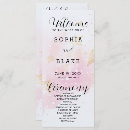 Programme de mariage Gold, Blush & Off White Stars (Devant / Derrière)