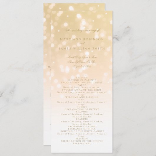 Programme de mariage Gold Bokeh Sparkle Lights (Devant / Derrière)