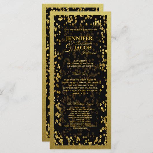 Programme de mariage | Gold Confetti (Devant / Derrière)