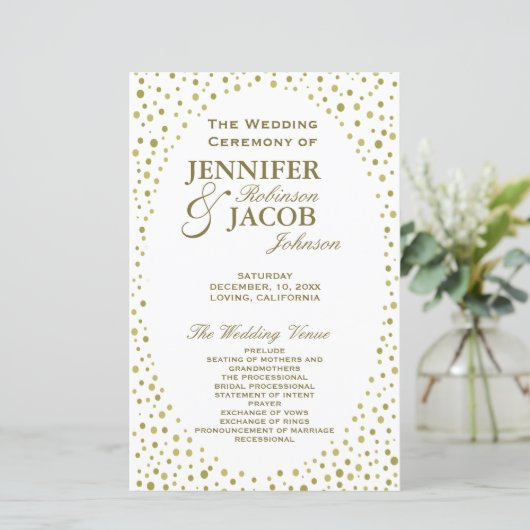Programme de mariage | Gold Confetti (Debout devant)
