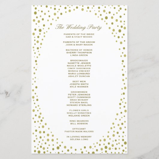 Programme de mariage | Gold Confetti (Dos)