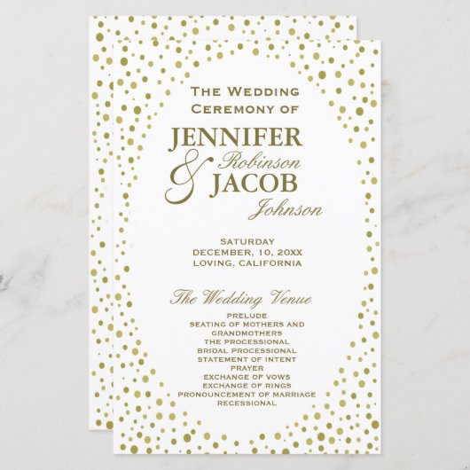 Programme de mariage | Gold Confetti (Devant / Derrière)