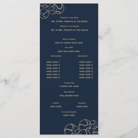 Programme de mariage Gold et Navy Blue Baseball (Dos)