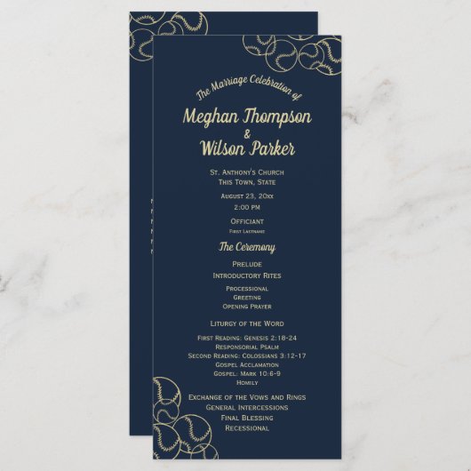 Programme de mariage Gold et Navy Blue Baseball (Devant / Derrière)