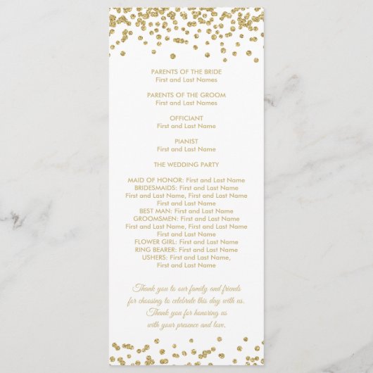 Programme de mariage Gold Faux Parties scintillant (Dos)