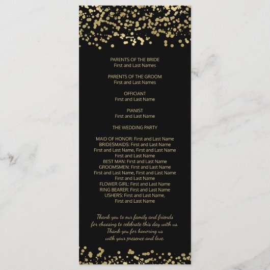 Programme de mariage Gold Foil Confetti (Dos)