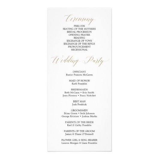 Programme de mariage Gold Greenery - Programme de (Dos)