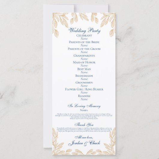 Programme de mariage Gold Leaf (Dos)