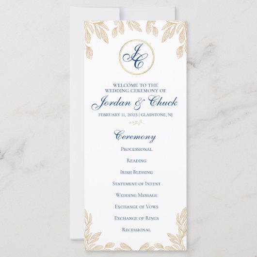 Programme de mariage Gold Leaf (Devant)
