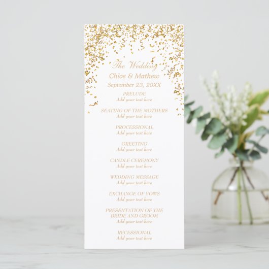 Programme de mariage Gold Ribbon Confetti (Debout devant)