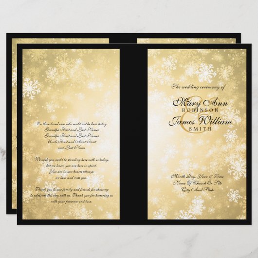 Programme de mariage Gold Winter Wonderland Sparkl (Devant / Derrière)