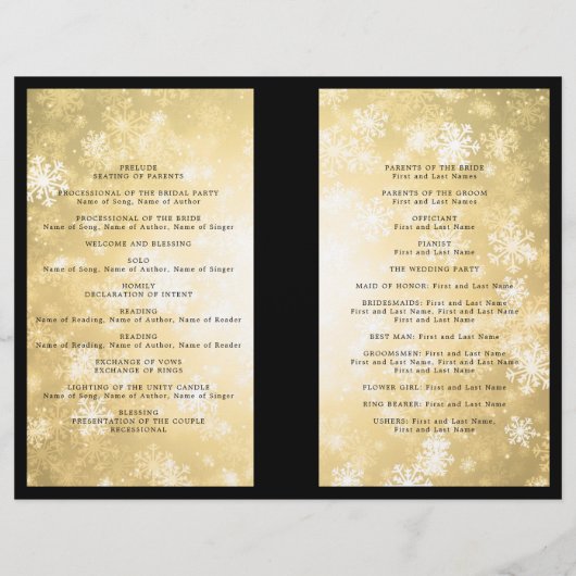 Programme de mariage Gold Winter Wonderland Sparkl (Dos)