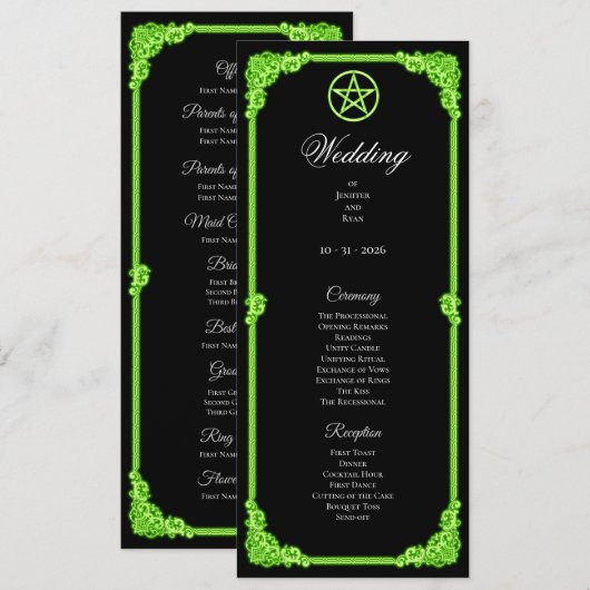 Programme de mariage gothique à lueur verte ensorc (Devant / Derrière)