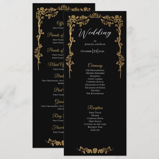 Programme de mariage gothique floral élégant (Devant / Derrière)