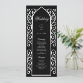 Programme de mariage gothique noir et blanc orné (Debout devant)