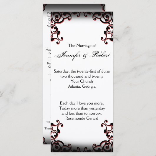 Programme de mariage gothique noir et rouge (Devant / Derrière)