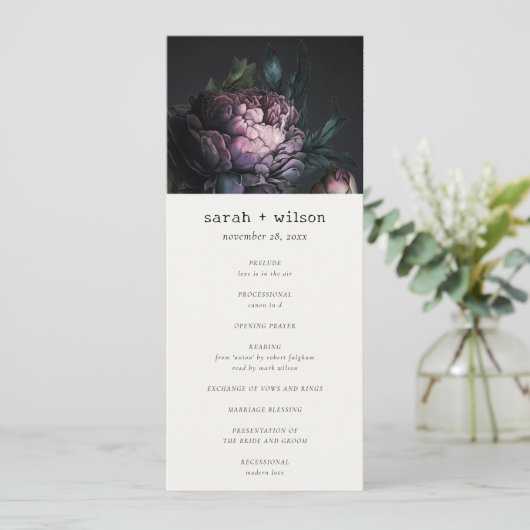 Programme de mariage gothique noir violet de pivoi (Debout devant)