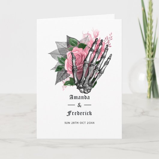 Programme de mariage gothique squelette floral ros (Devant)