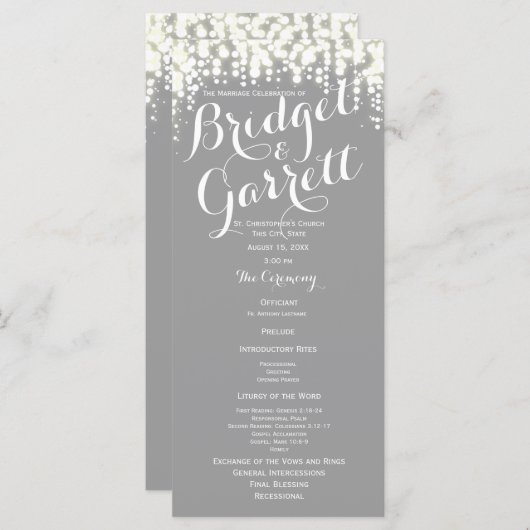 Programme de mariage Grey Twinkle Lights (Devant / Derrière)